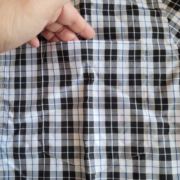 Alimens & Gentle Mens L Black Plaid Button Down Shirt Pocket Long Sleeve - Picture 7 of 12